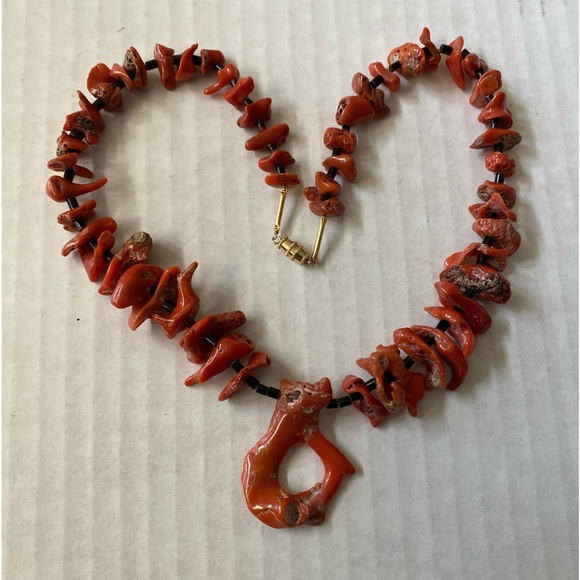 Jewelry - Rare Old Pawn Red Orange Coral with Heishi Necklace